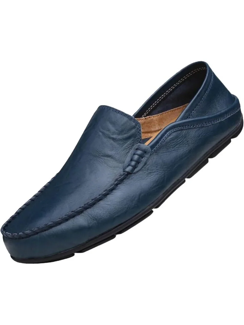 Men's Blue Leather Loafers Premium Genuine Slip On Breathable Casual Shoes